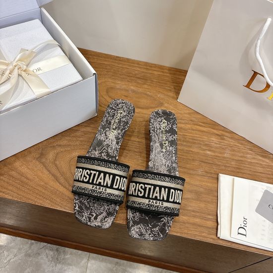 Christian Dior Custom Logo Embroidered Flat Slip-On Sandals