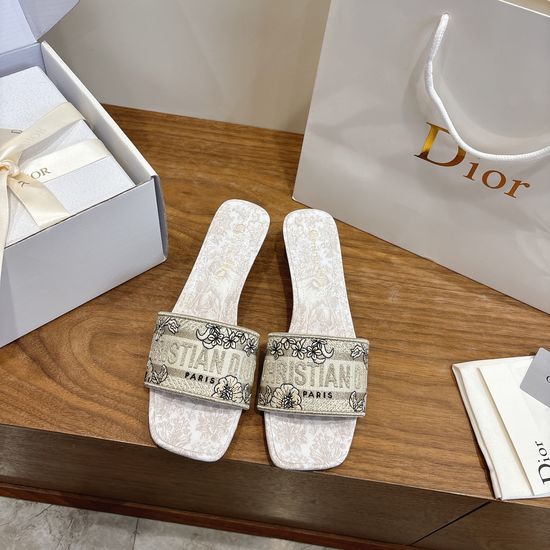 Christian Dior Custom Logo Embroidered Flat Slip-On Sandals