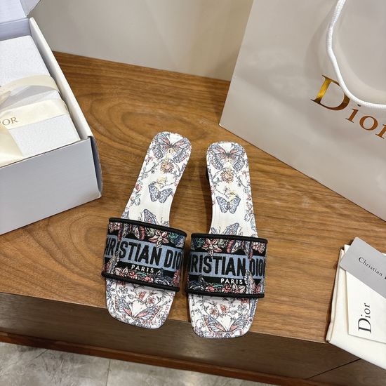 Christian Dior Custom Logo Embroidered Flat Slip-On Sandals