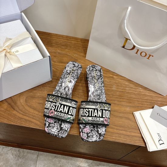 Christian Dior Custom Logo Embroidered Flat Slip-On Sandals