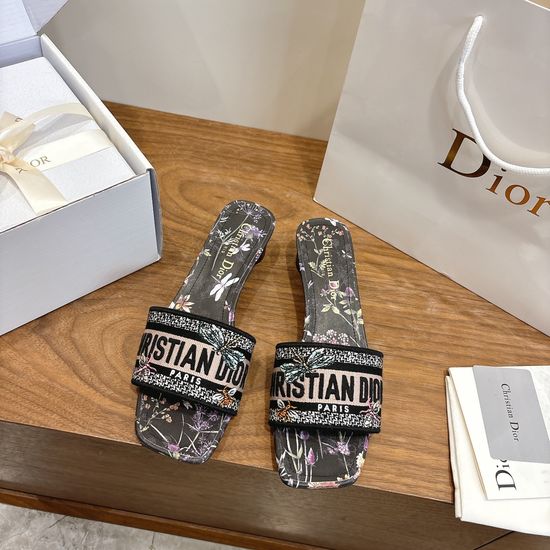 Christian Dior Custom Logo Embroidered Flat Slip-On Sandals