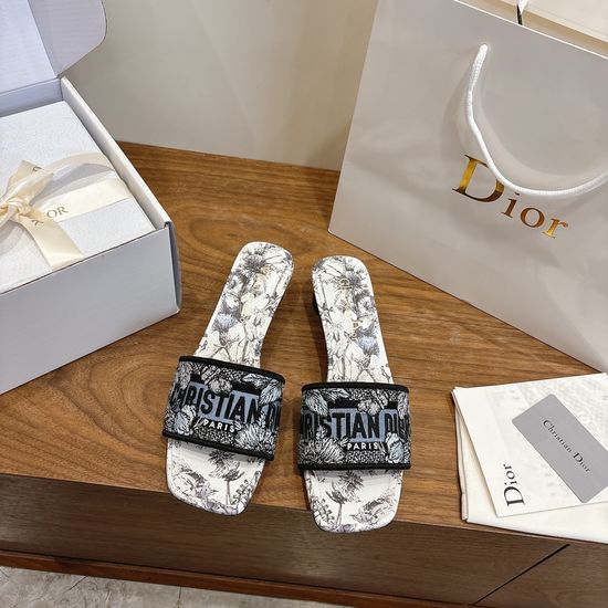 Christian Dior Custom Logo Embroidered Flat Slip-On Sandals