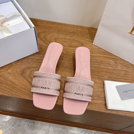 Christian Dior CD Custom Logo Embroidered Flat Slip-On Sandals