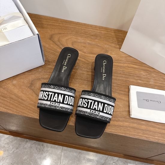 Christian Dior CD Custom Logo Embroidered Flat Slip-On Sandals