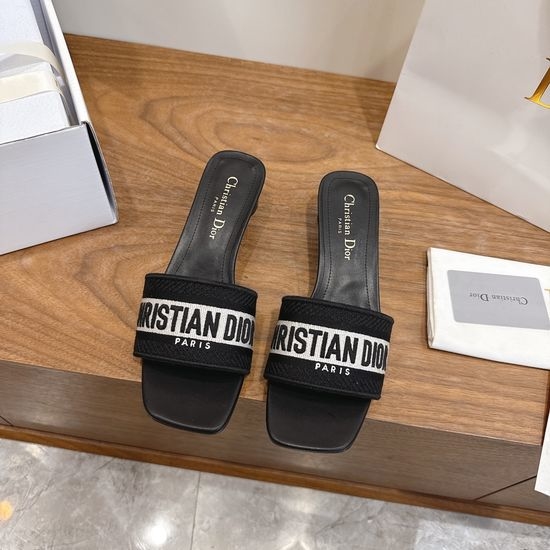 Christian Dior CD Custom Logo Embroidered Flat Slip-On Sandals