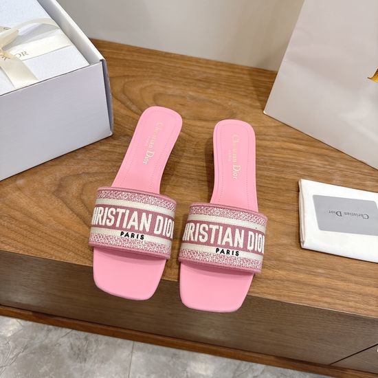 Christian Dior CD Custom Logo Embroidered Flat Slip-On Sandals