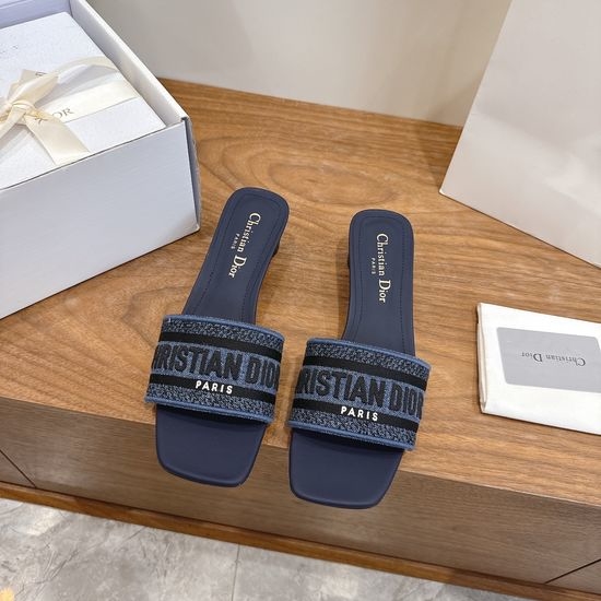 Christian Dior CD Custom Logo Embroidered Flat Slip-On Sandals