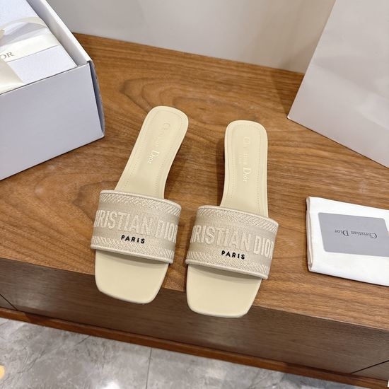 Christian Dior CD Custom Logo Embroidered Flat Slip-On Sandals