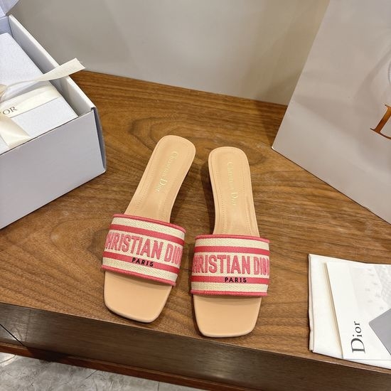 Christian Dior CD Custom Logo Embroidered Flat Slip-On Sandals