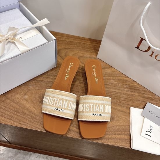 Christian Dior CD Custom Logo Embroidered Flat Slip-On Sandals