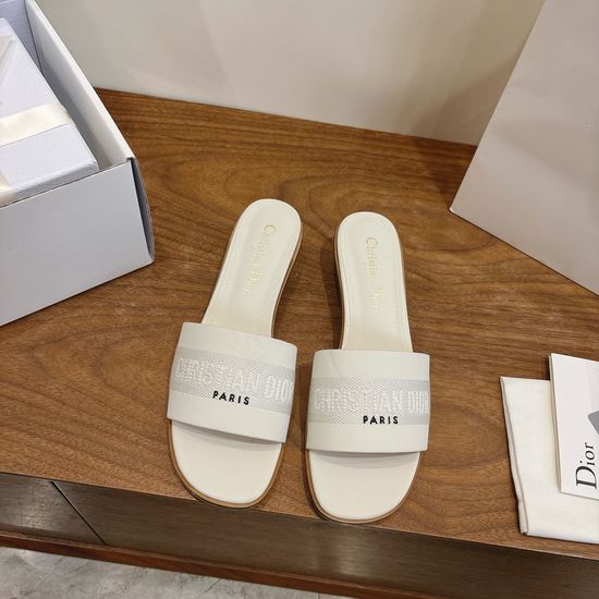 Christian Dior High-Heel Leather Slip-On Sandals with Embroidered Design