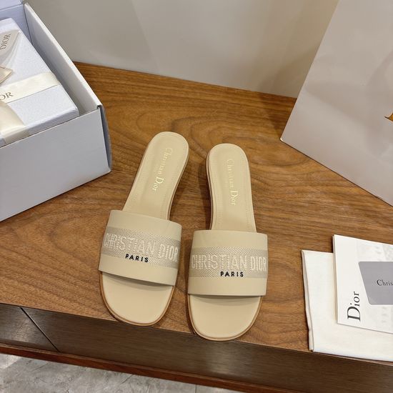 Christian Dior High-Heel Leather Slip-On Sandals with Embroidered Design