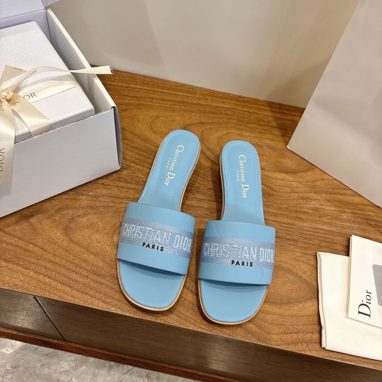 Christian Dior High-Heel Leather Slip-On Sandals with Embroidered Design