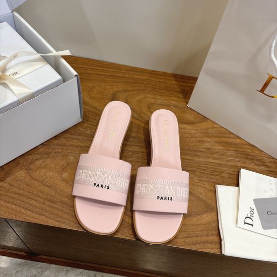 Christian Dior High-Heel Leather Slip-On Sandals with Embroidered Design