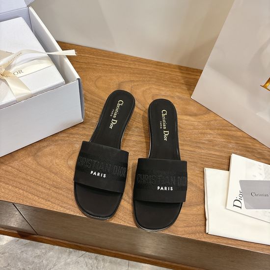 Christian Dior High-Heel Leather Slip-On Sandals with Embroidered Design