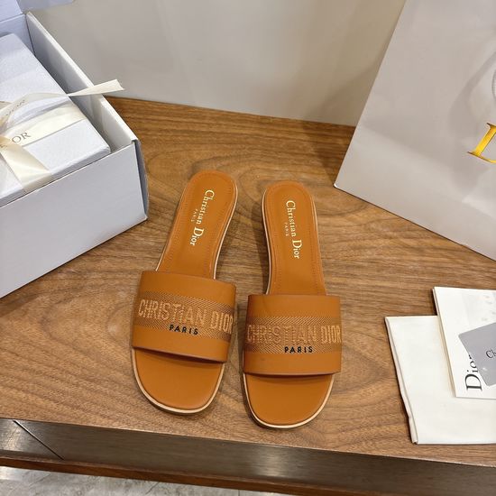 Christian Dior High-Heel Leather Slip-On Sandals with Embroidered Design
