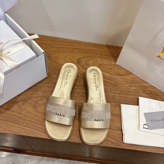 Christian Dior High-Heel Leather Slip-On Sandals with Embroidered Design