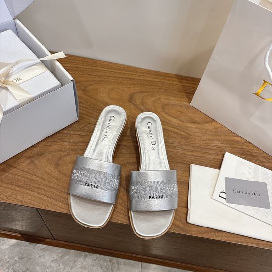 Christian Dior High-Heel Leather Slip-On Sandals with Embroidered Design