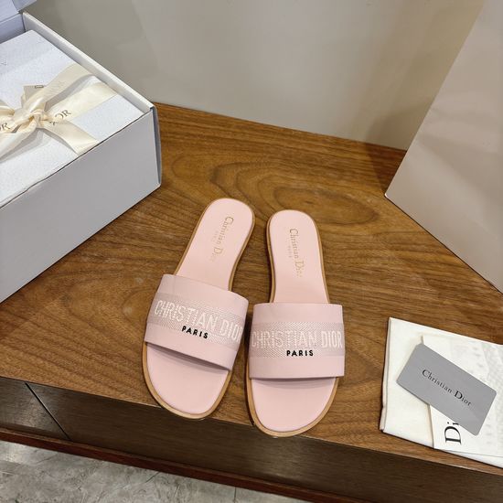 Christian Dior Leather Flat Slip-On Sandals with Custom CD Embroidery