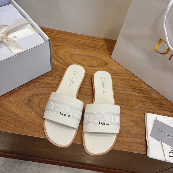 Christian Dior Leather Flat Slip-On Sandals with Custom CD Embroidery
