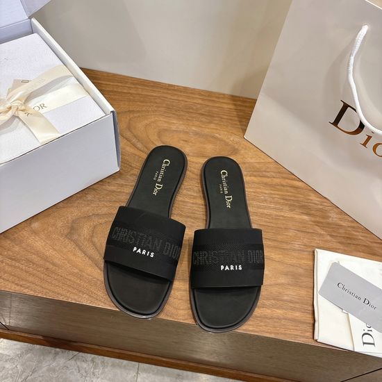 Christian Dior Leather Flat Slip-On Sandals with Custom CD Embroidery