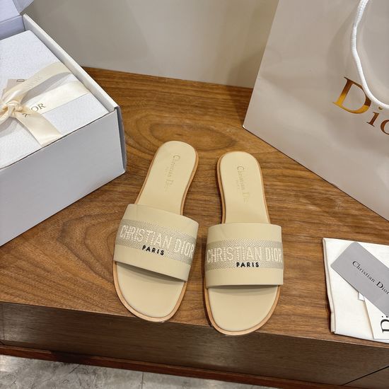 Christian Dior Leather Flat Slip-On Sandals with Custom CD Embroidery