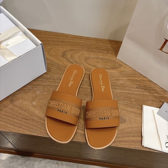 Christian Dior Leather Flat Slip-On Sandals with Custom CD Embroidery