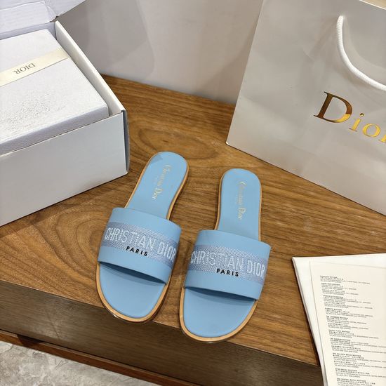 Christian Dior Leather Flat Slip-On Sandals with Custom CD Embroidery