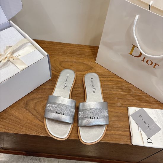 Christian Dior Leather Flat Slip-On Sandals with Custom CD Embroidery