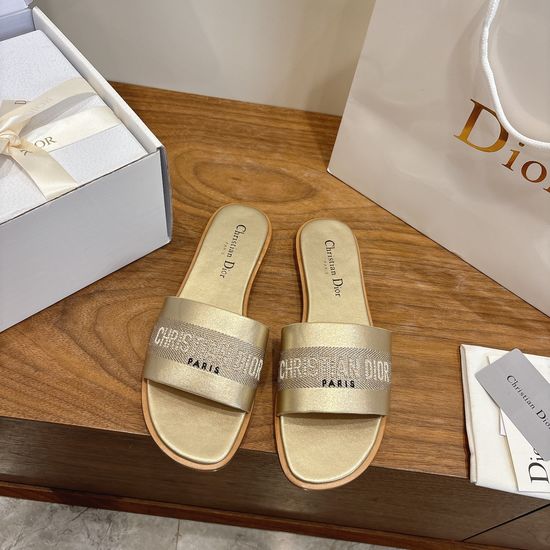 Christian Dior Leather Flat Slip-On Sandals with Custom CD Embroidery