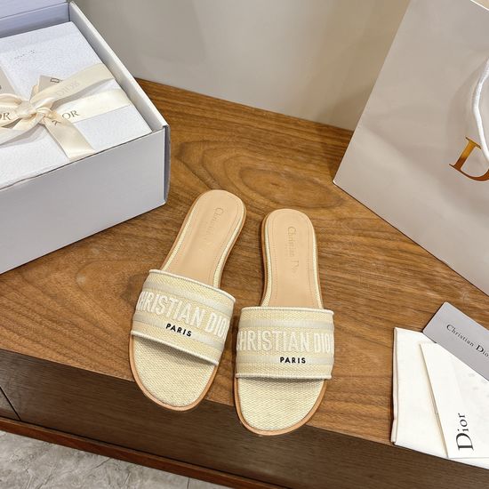 Christian Dior Round-Toe Flat Slip-On Sandals with Embroidered Logo