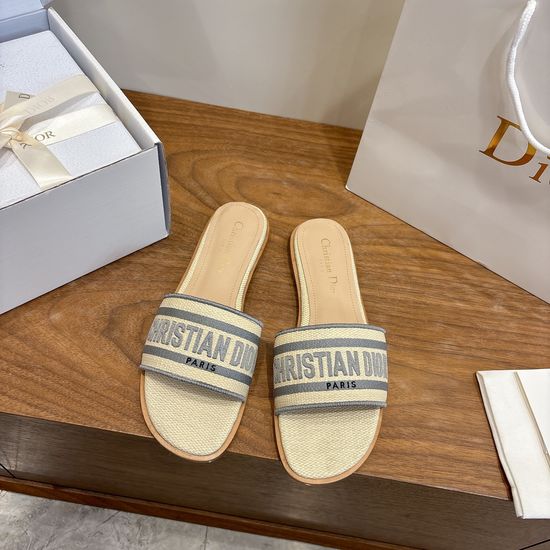 Christian Dior Round-Toe Flat Slip-On Sandals with Embroidered Logo