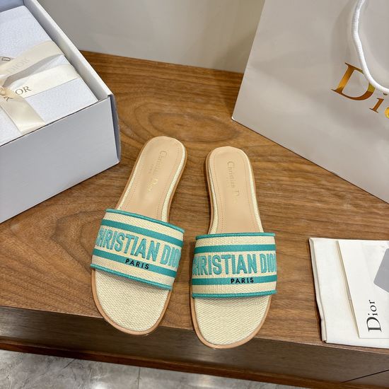 Christian Dior Round-Toe Flat Slip-On Sandals with Embroidered Logo