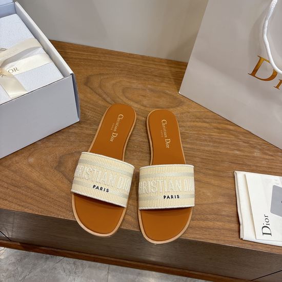 Christian Dior Round-Toe Flat Slip-On Sandals with Embroidered Logo