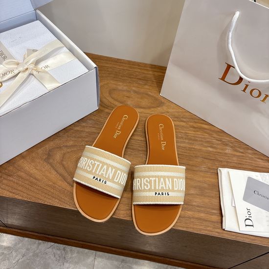 Christian Dior Round-Toe Flat Slip-On Sandals with Embroidered Logo