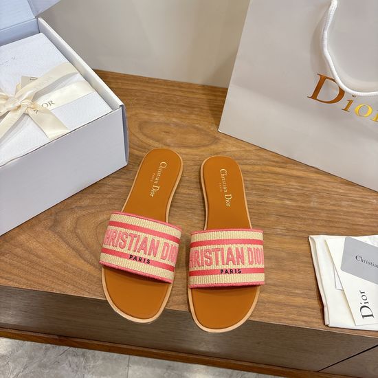 Christian Dior Round-Toe Flat Slip-On Sandals with Embroidered Logo