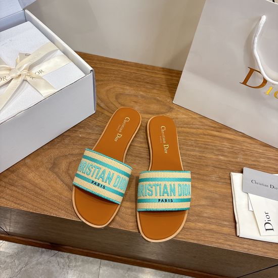 Christian Dior Round-Toe Flat Slip-On Sandals with Embroidered Logo