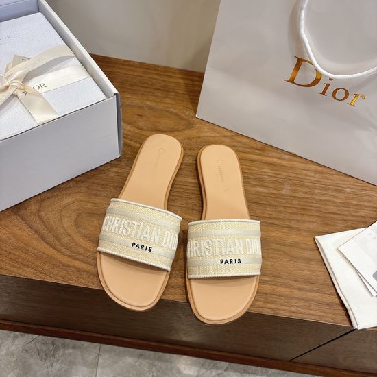 Christian Dior Round-Toe Flat Slip-On Sandals with Embroidered Logo