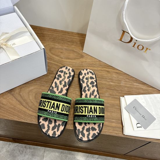 Christian Dior Round-Toe Flat Slip-On Sandals with Embroidered Logo