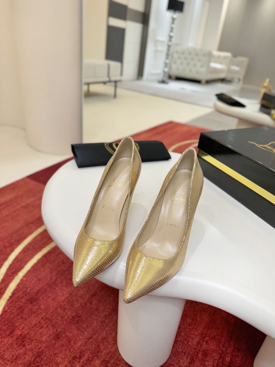 Christian Louboutine Lizard Print Patent Leather Pointed Toe Heels