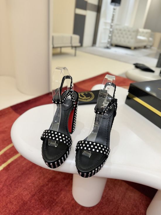 Christian Louboutine Patent Leather Platform Sandals Square Heel Ankle Strap Footwear