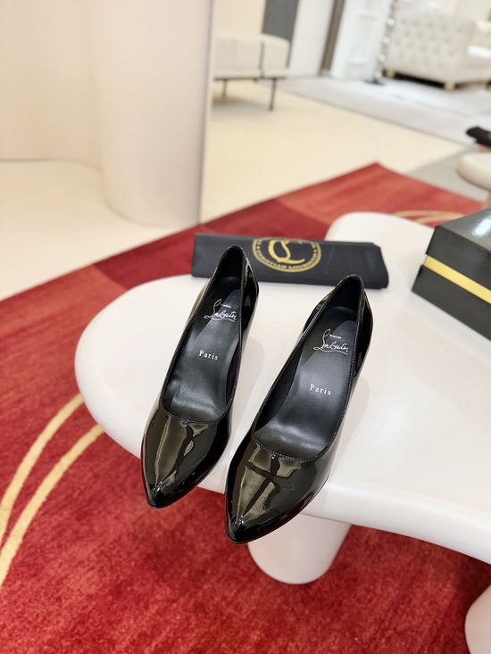 Christian Louboutine Black Leather Pointed Toe Mid Heel Dress Pumps