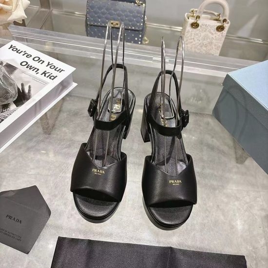 Prada Logo Decor Platform Chunky Heel Sandals