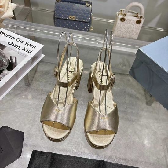 Prada Logo Decor Platform Chunky Heel Sandals