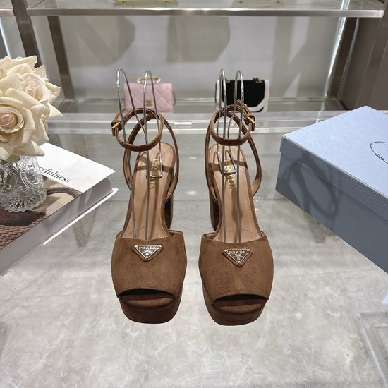 Prada Logo Decor Platform Chunky Heel Sandals