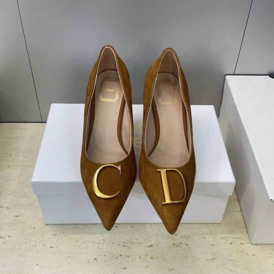 Christian Dior CD Pointed Toe Stiletto Pumps Leather Upper Hardware Buckle