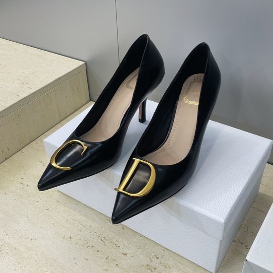 Christian Dior CD Pointed Toe Stiletto Pumps Leather Upper Hardware Buckle