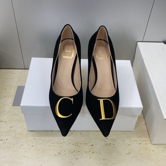 Christian Dior CD Pointed Toe Stiletto Pumps Leather Upper Hardware Buckle