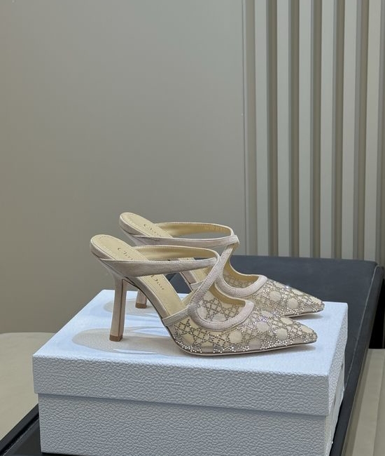 Christian Dior CD Silk Upper Rhinestone Pattern Leather Sole Shoes