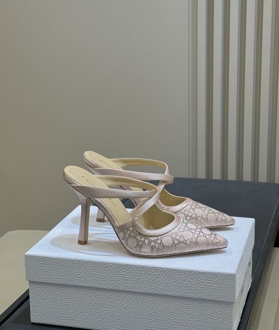 Christian Dior CD Silk Upper Rhinestone Pattern Leather Sole Shoes